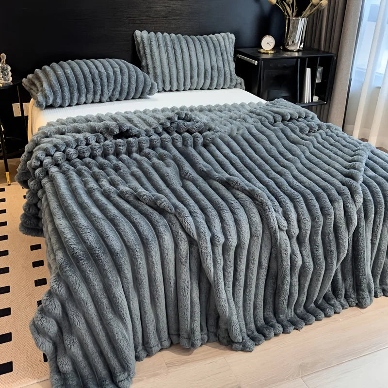 Thickened Wide Striped Flannel Multifunctional Blanket