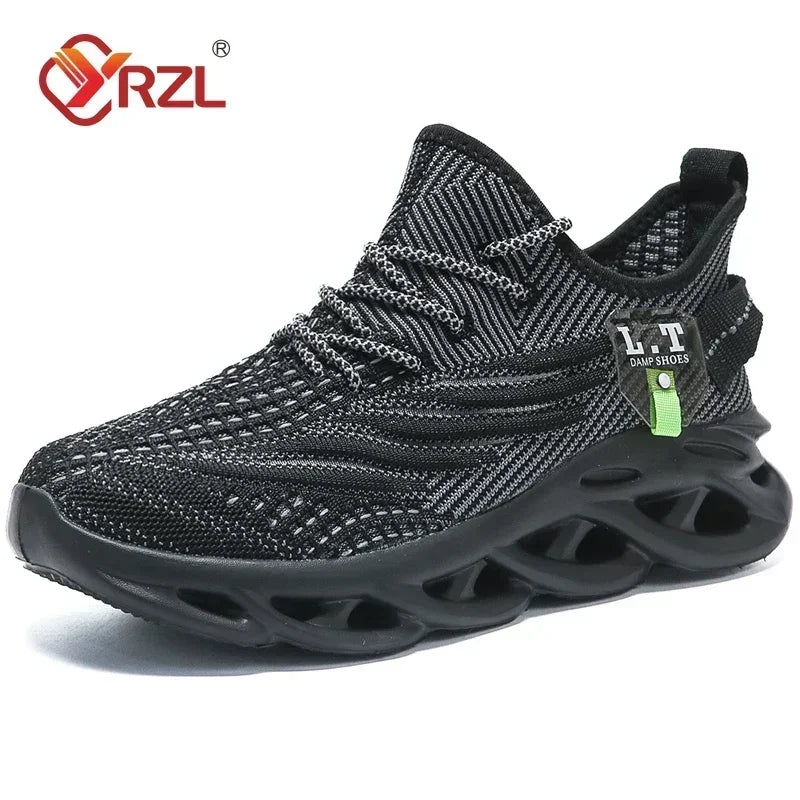 YRZL Men's Black Breathable Mesh Jogging Shoes