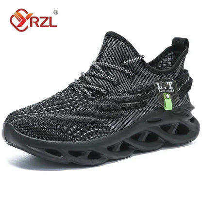 YRZL Men's Black Breathable Mesh Jogging Shoes