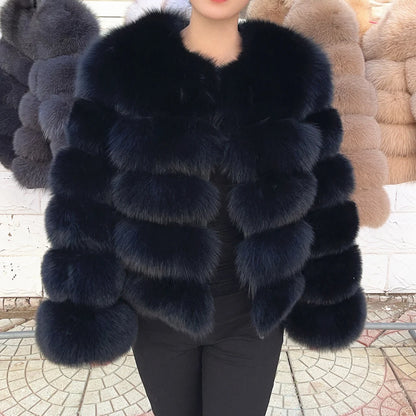 QUEENTINA Brown Fox Fur Coat for Women
