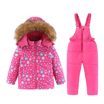 Kids Hooded Ski Suit Cotton Winter Outerwear