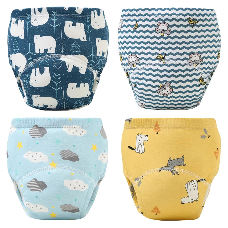 4PCS Reusable Cotton Baby Diapers for Potty Training