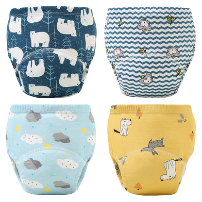 4PCS Reusable Cotton Baby Diapers for Potty Training