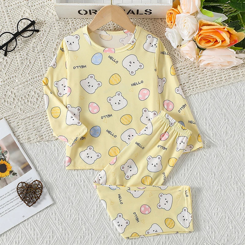 Children's Casual Joker Bear Print Pajama Set