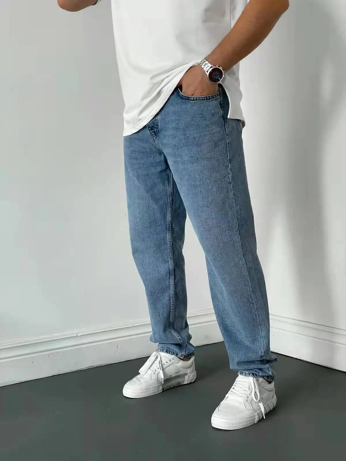 Men's Casual Straight Denim Jeans Blue Black S-3XL