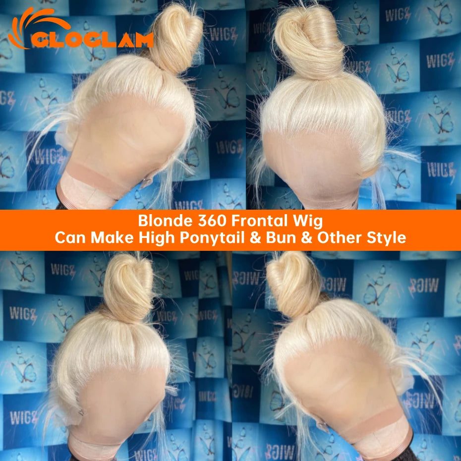 Straight 360 Lace Front Wig Human Hair Blonde 613