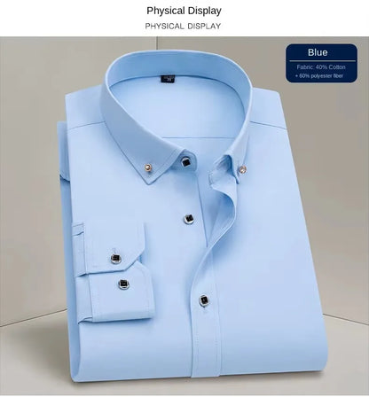 Men's Formal White Dress Shirt Long Sleeve Cotton Blend