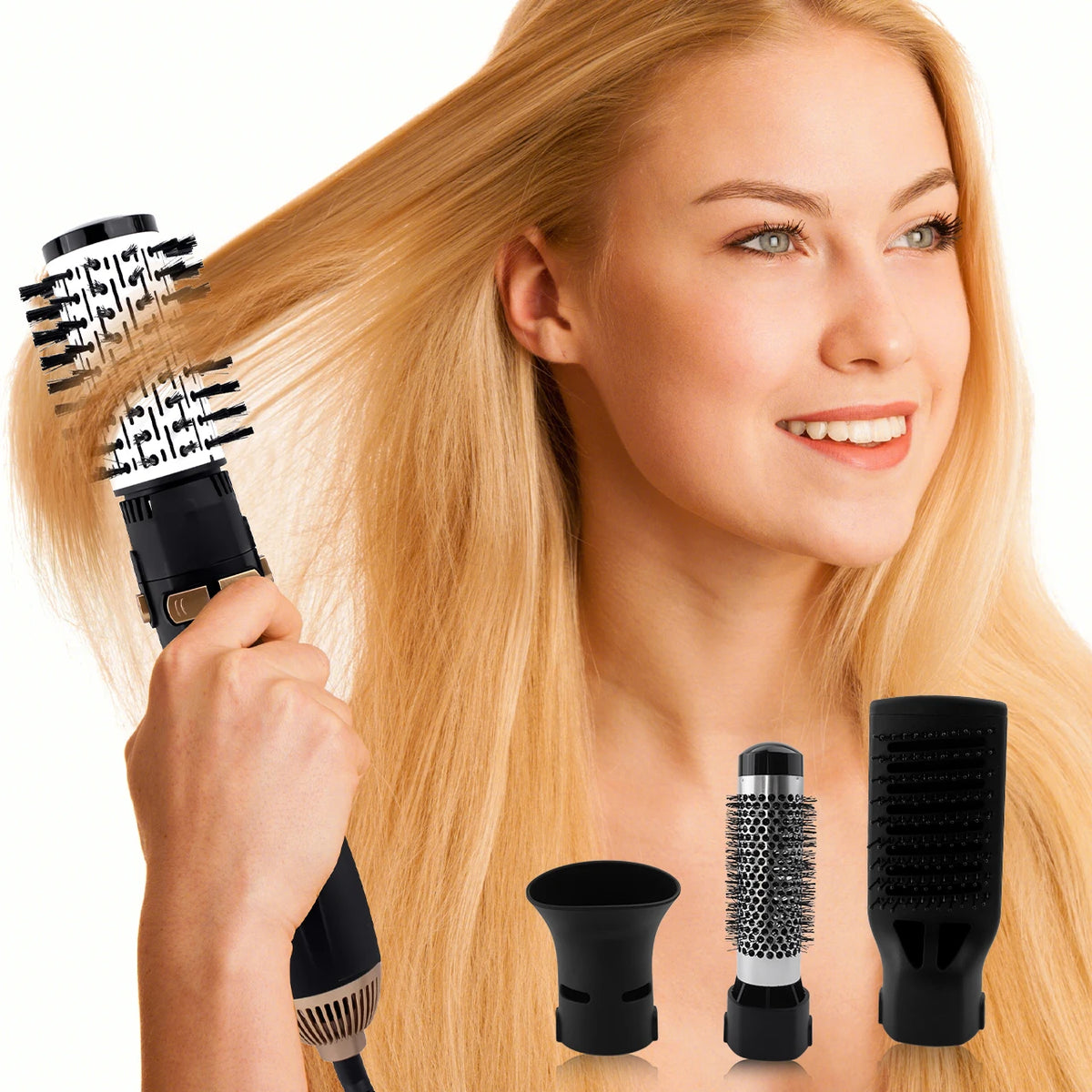 Hatteker 4-Head Hot Air Brush Hair Dryer and Straightener