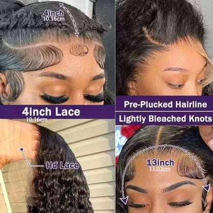 38 40 Inch Deep Wave Lace Front Wig Natural Color