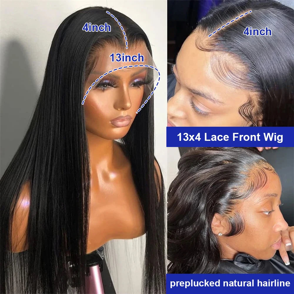 40 Inch Bone Straight Human Hair Wig Brazilian Lace Front Wig