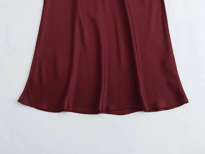 Vintage Satin Solid Long Skirt Women High Waist