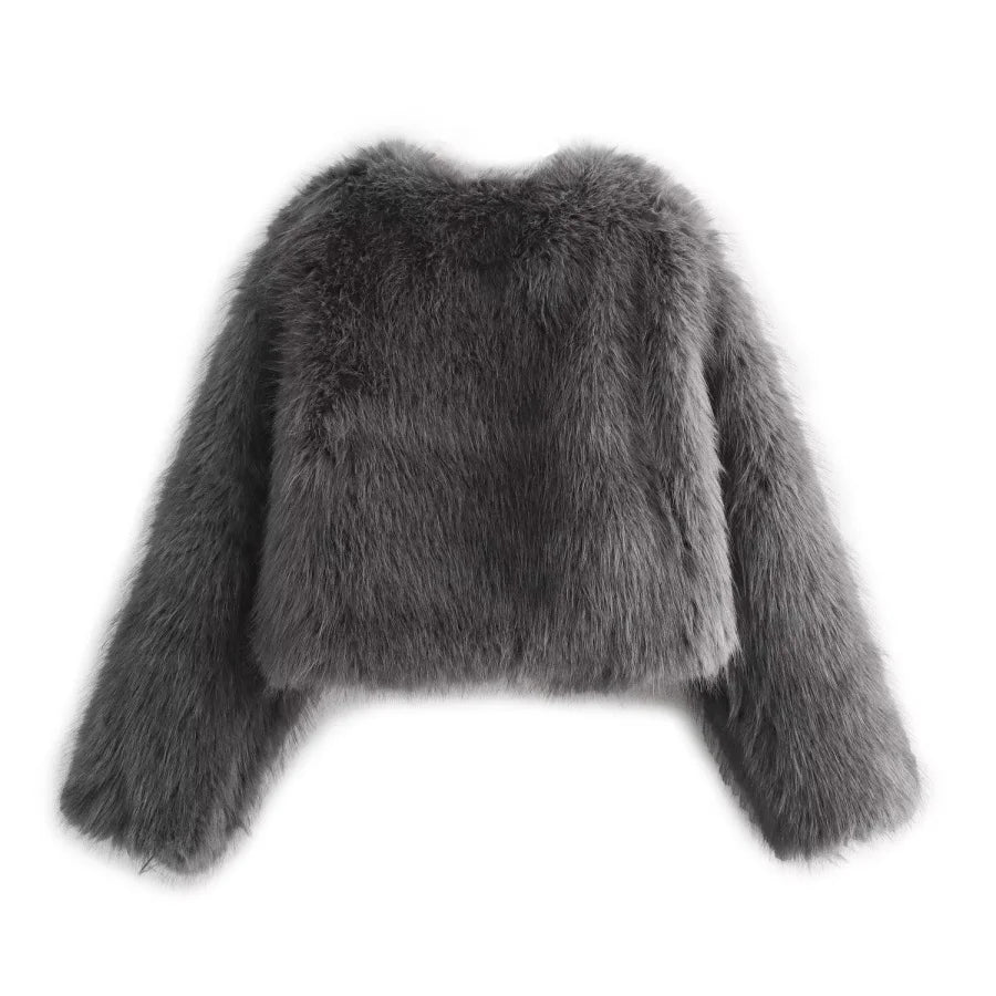 Women's Faux Fur Round Neck Short Jacket