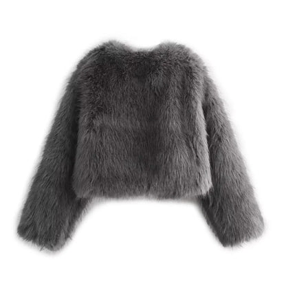 Women's Faux Fur Round Neck Short Jacket