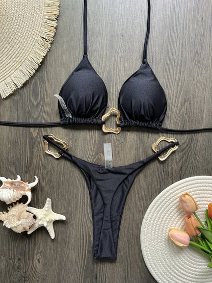 Halter Neck Micro Bikini Set Women Solid Swimwear