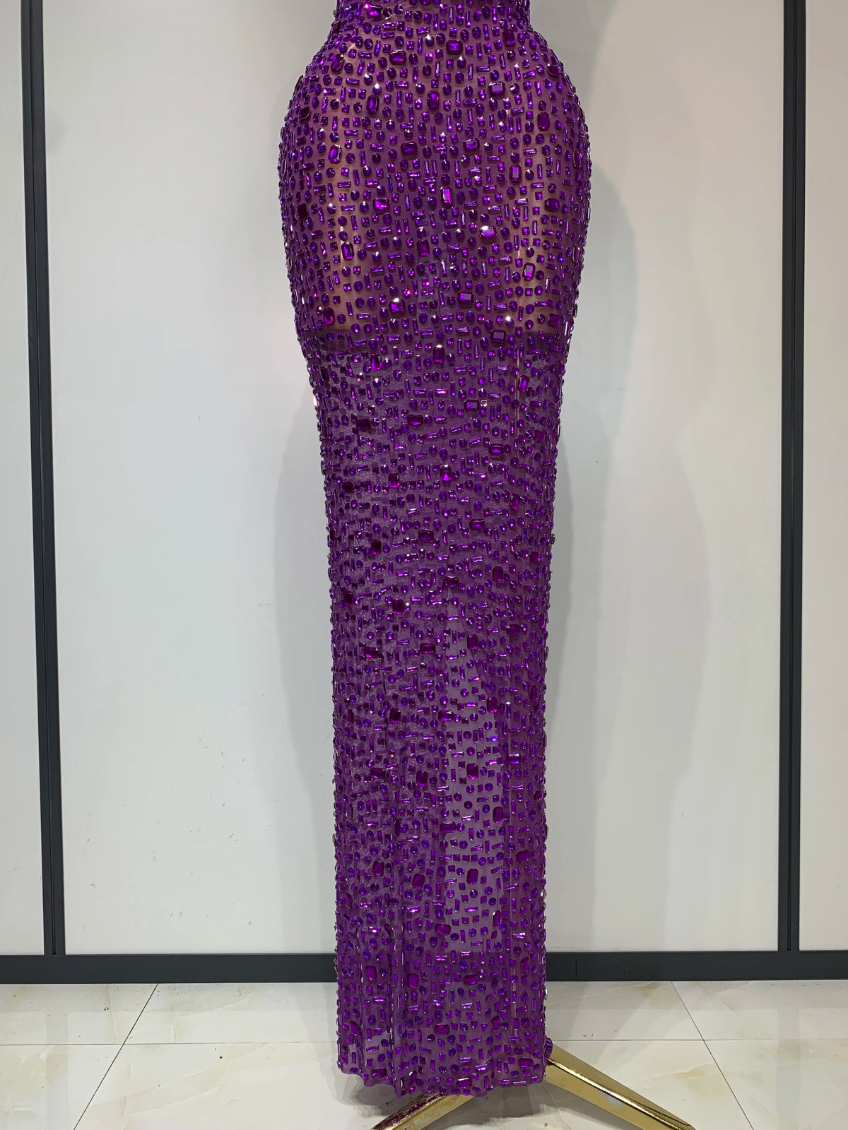 Gold Rhinestone Sleeveless Long Dress for Women