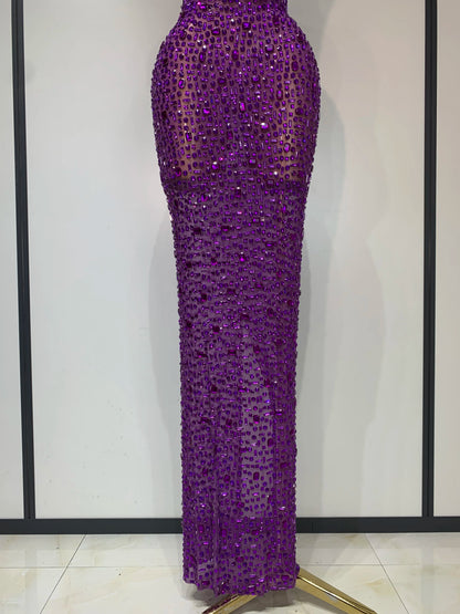 Gold Rhinestone Sleeveless Long Dress for Women