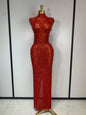 Gold Rhinestone Sleeveless Long Dress for Women