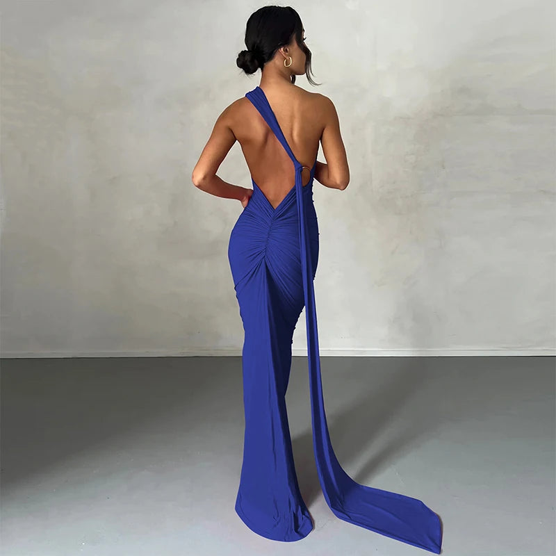 Hugcitar One Shoulder Backless Maxi Dress Women