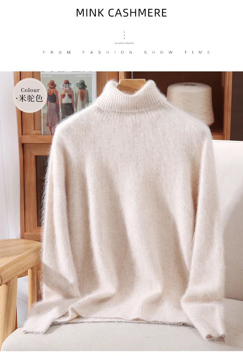 Mink Fur High Collar Pullover Sweater for Women