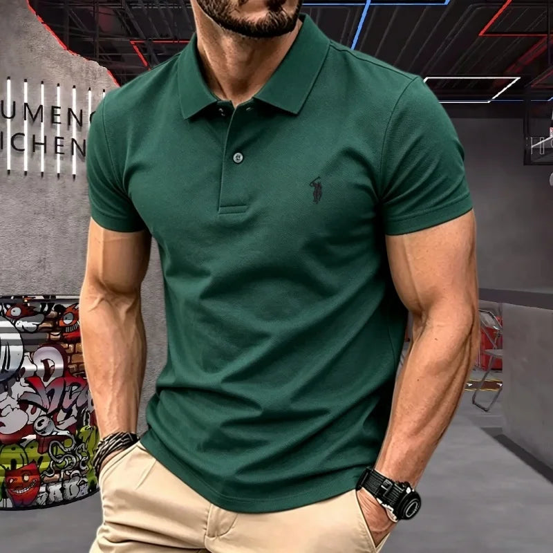 Men's Short Sleeve Polo Shirt Cotton Embroidery Casual