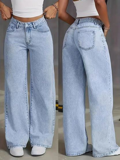 Light Blue Wide Leg Denim Jeans for Women