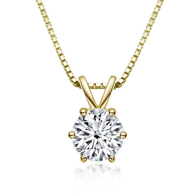 Moissanite Pendant Necklace 18K Gold Plated Women