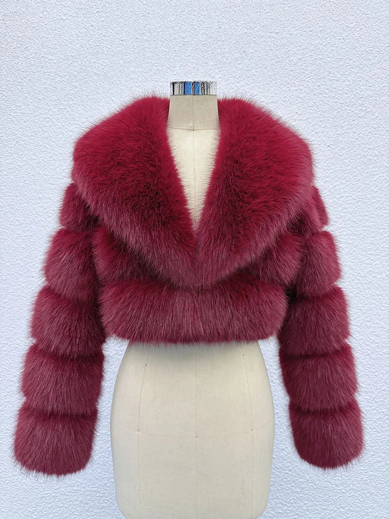 Cropped Faux Fur Coat for Women in Black