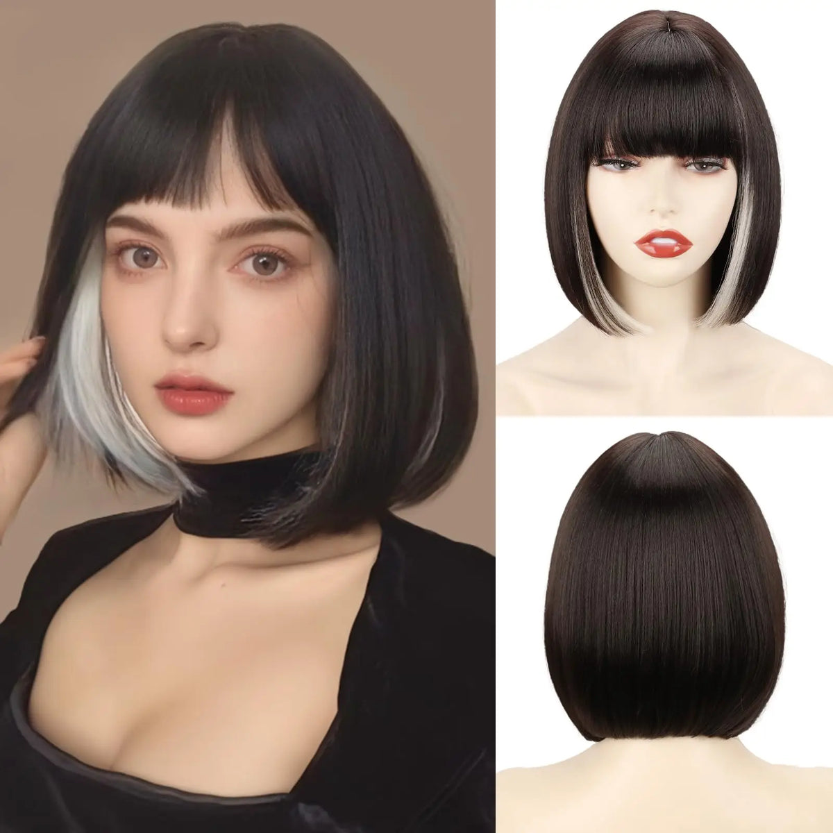 Pink Bob Synthetic Wig with Bangs for Cosplay