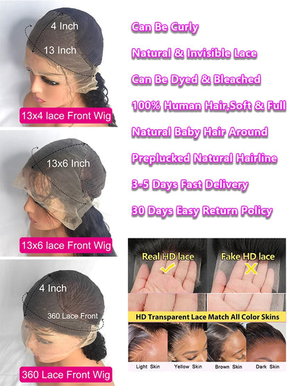 Bone Straight 30 Inch HD Lace Frontal Human Hair Wig
