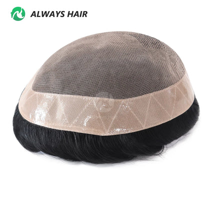 Fine Mono Men Short Toupee 5 Inch Indian Hair System