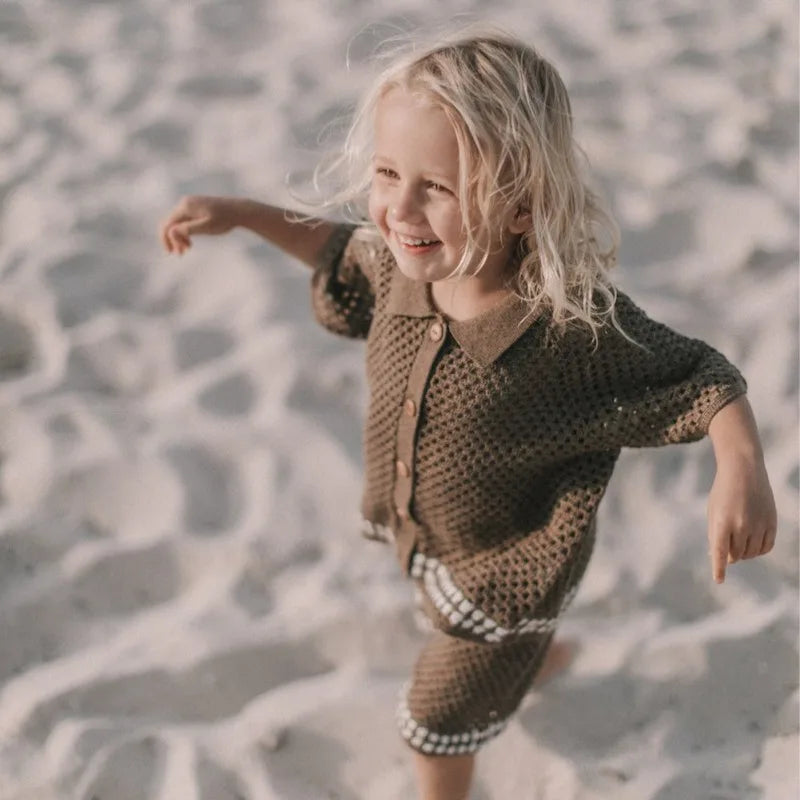 DGUKYM Summer Baby Knitted Sweater Cardigan Set