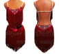 Latin Dance Dress with Rhinestones and Tassels in Red and White