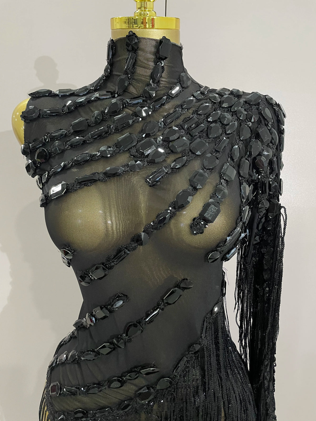 Sparkly Rhinestones One Shoulder See-Through Dress