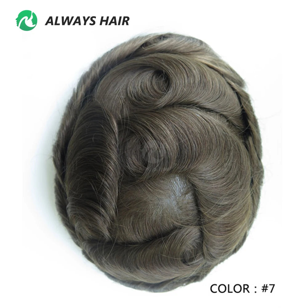 PU Men Toupee Indian Human Hair 130% Density Wig