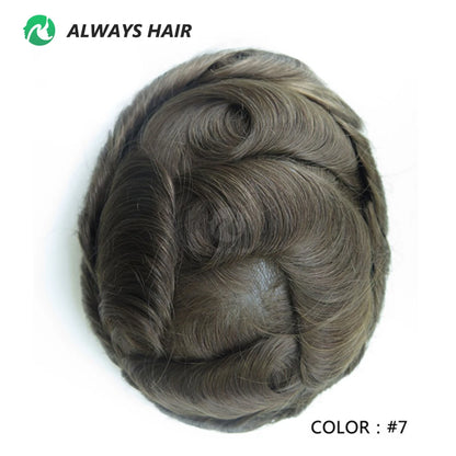 PU Men Toupee Indian Human Hair 130% Density Wig