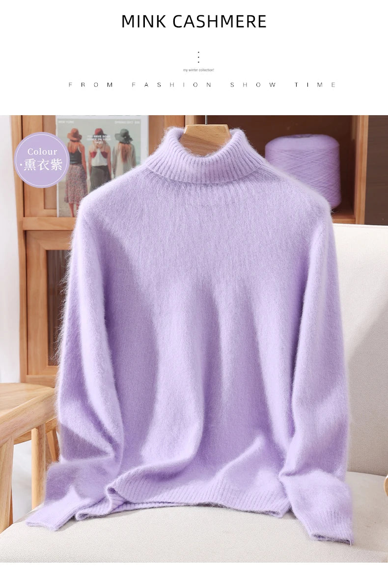 Mink Fur High Collar Pullover Sweater for Women
