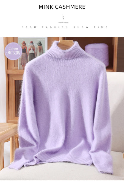 Mink Fur High Collar Pullover Sweater for Women