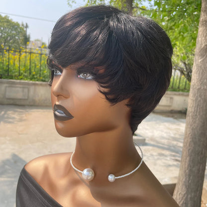 Short Pixie Cut Human Hair Wig with Bangs for Women