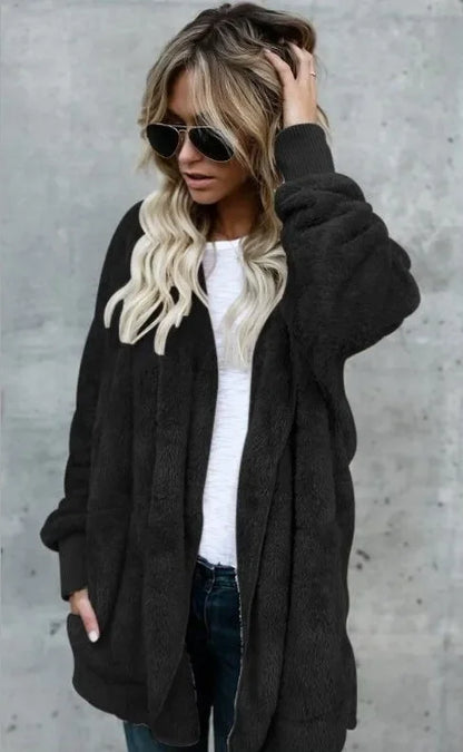 Winter Fleece Cardigan Jacket Women Hooded Outerwear