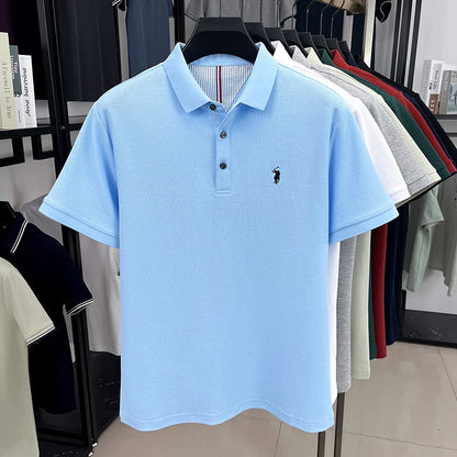 Men's Short Sleeve Cotton Polo Shirt with Embroidery