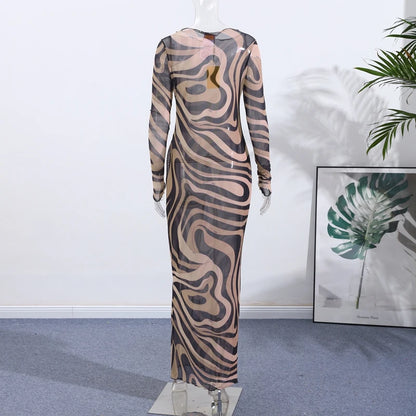 Sheer Mesh Bodycon Maxi Dress for Women