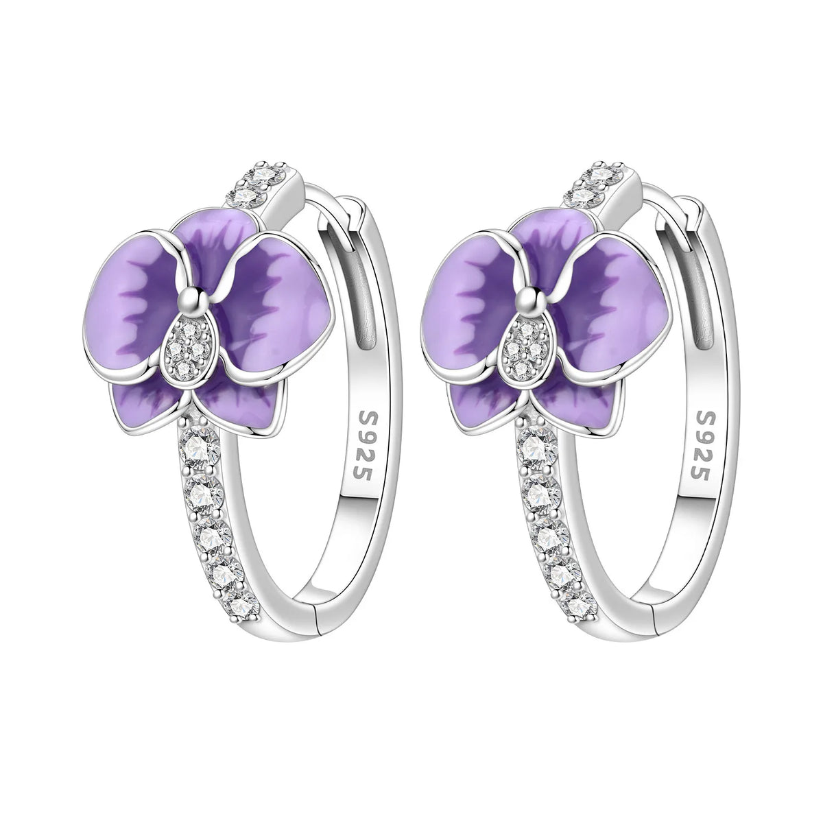 S925 Sterling Silver Iris Flower Hoop Earrings for Women