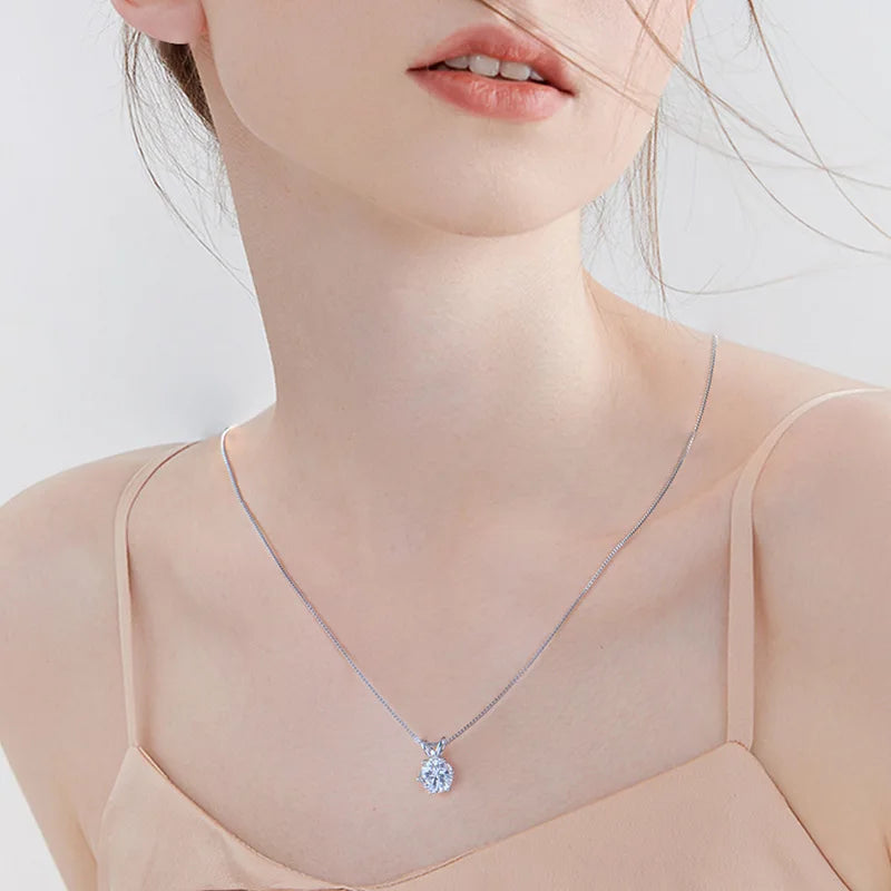 Moissanite Pendant Necklace 18K Gold Plated Women