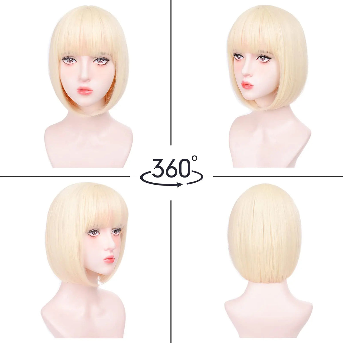 Pink Bob Synthetic Wig with Bangs for Cosplay