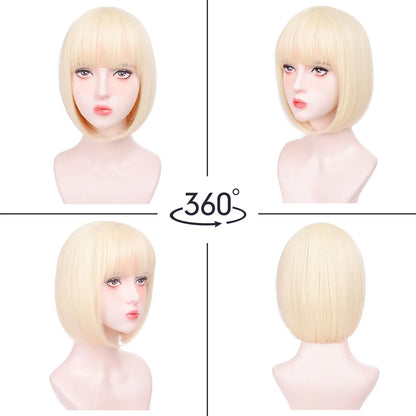 Pink Bob Synthetic Wig with Bangs for Cosplay
