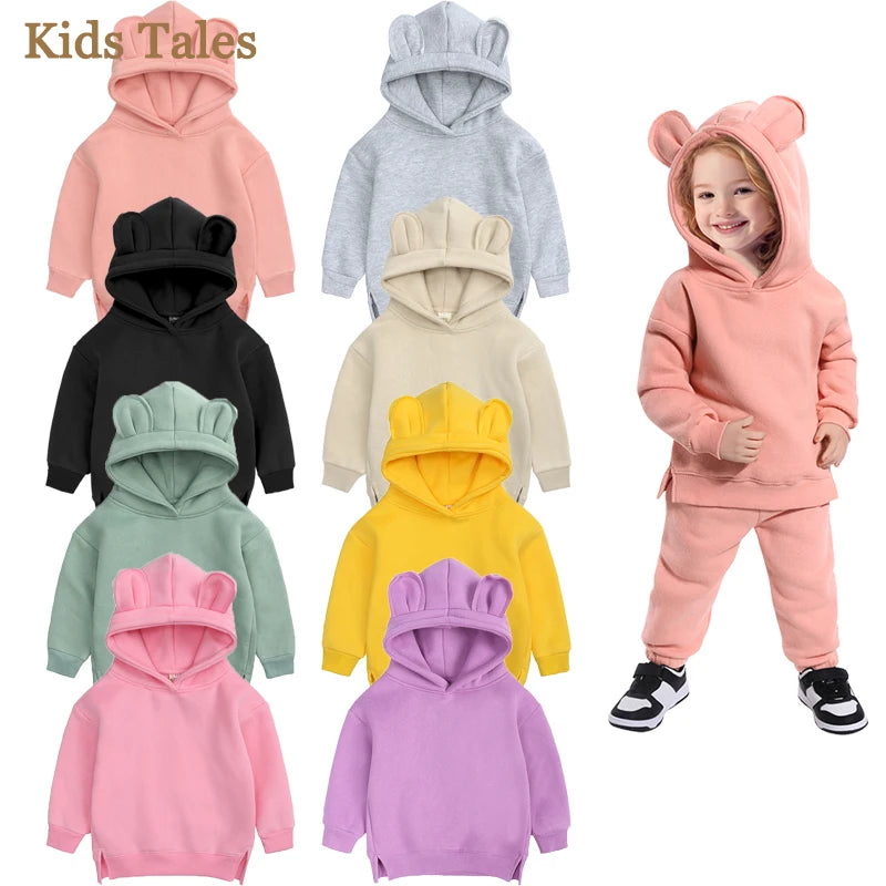 Kids Hooded Sweatshirt Cotton Solid Top for Girls