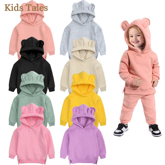 Kids Hooded Sweatshirt Cotton Solid Top for Girls