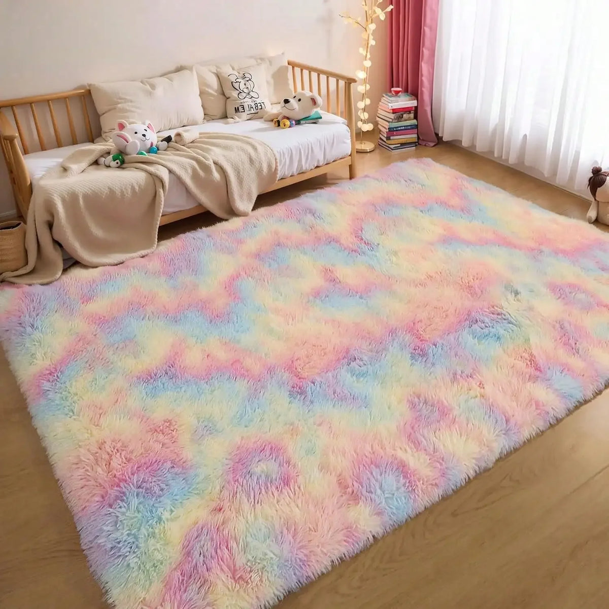 Black Plush Long-Pile Carpet, Soft Non-Slip Rug
