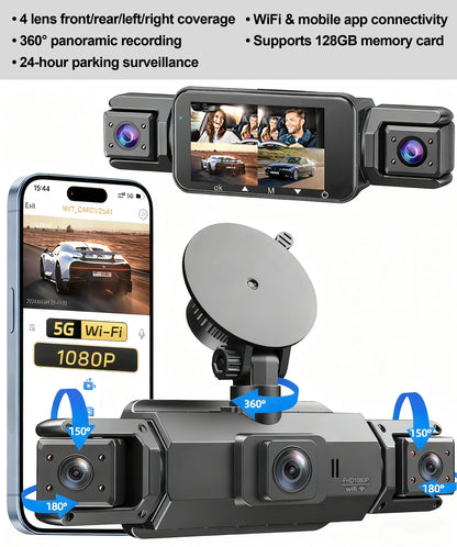 4 Channel WiFi Car DVR Dashcam with 360 Degree Recording