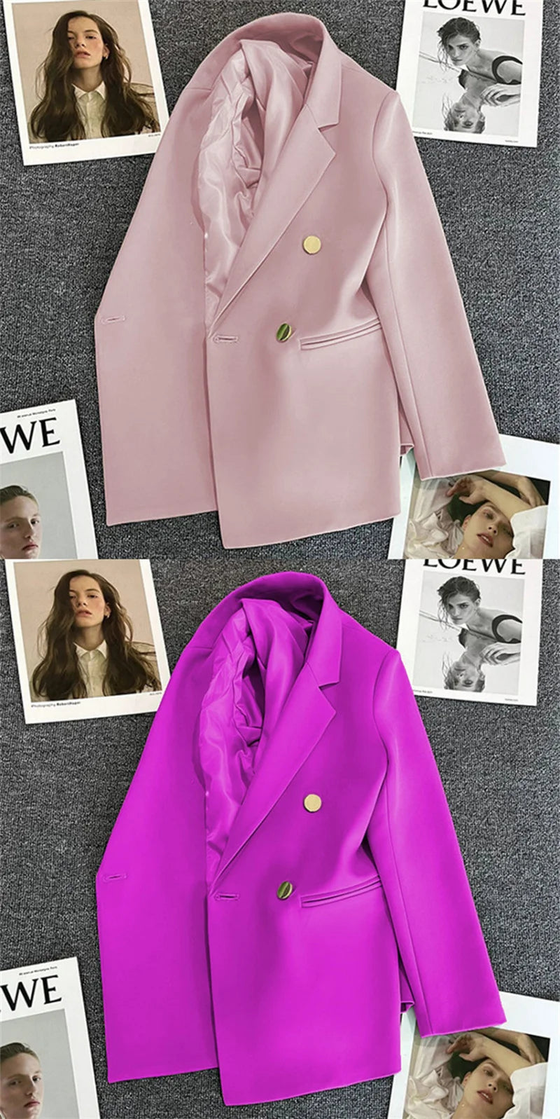 Women Double-Breasted Blazer Casual Suit Jacket